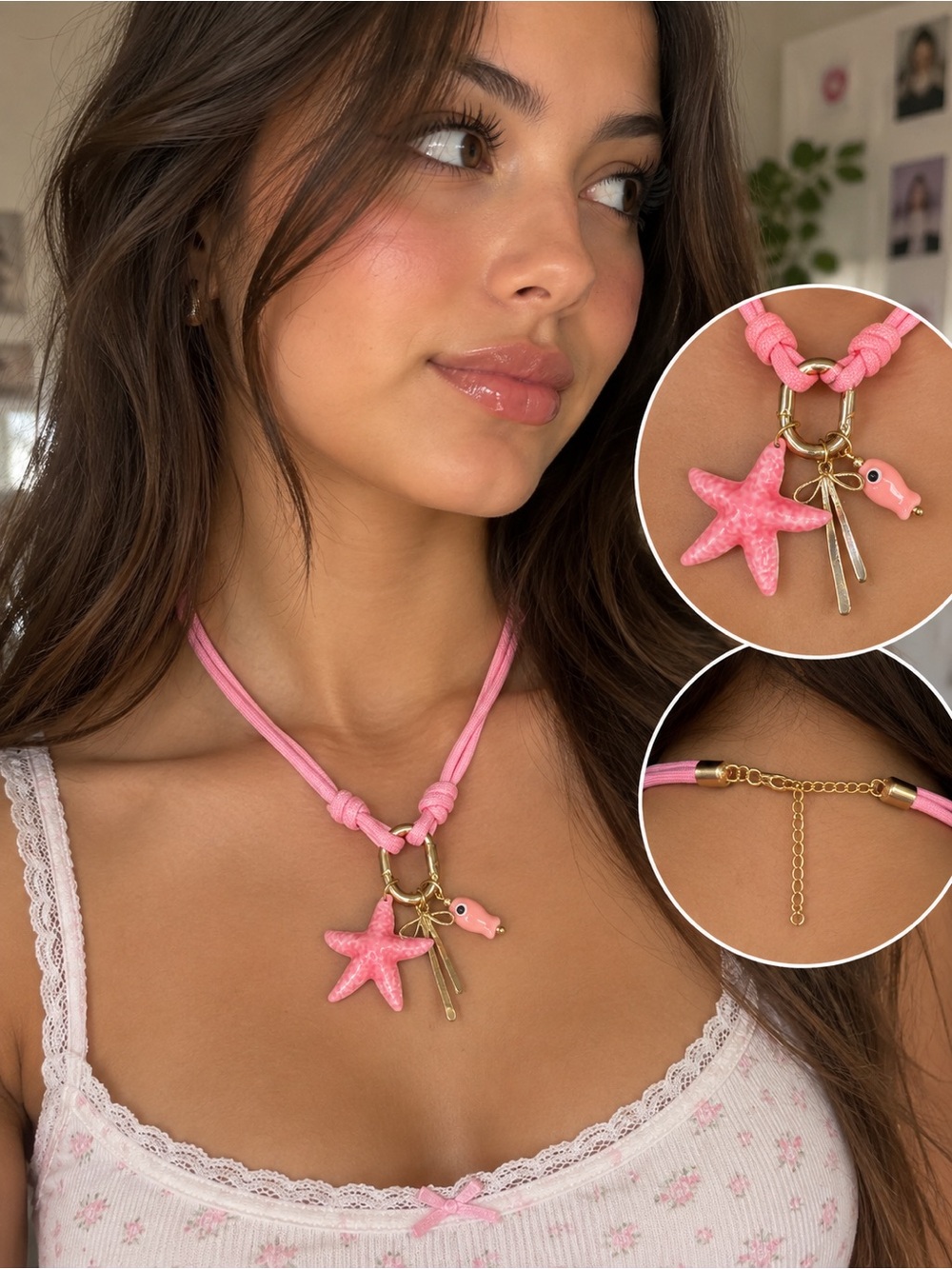 Pink Starfish Charm Chord Necklace - Contemporary Women’s Jewelry